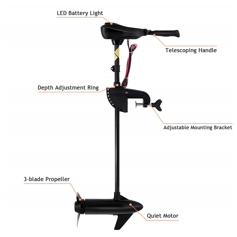 Electric Trolling Motor 8 Speed Boat Fishing Motor with Telescoping Handle, Transom Mount 36" Shaft for Freshwater Saltwater Use