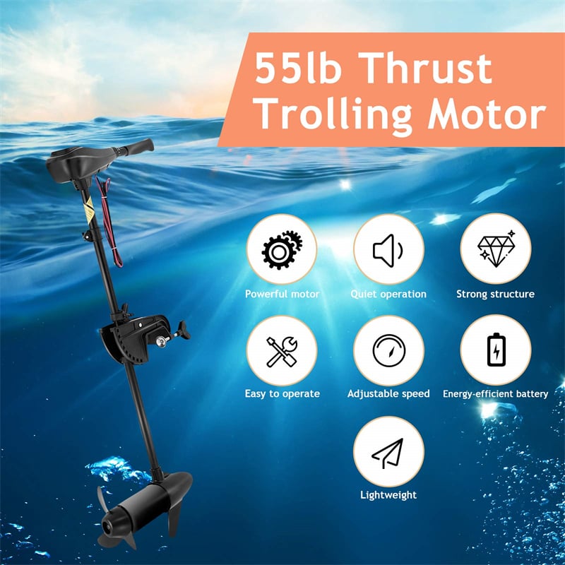 Electric Trolling Motor 8 Speed Boat Fishing Motor with Telescoping Handle, Transom Mount 36" Shaft for Freshwater Saltwater Use