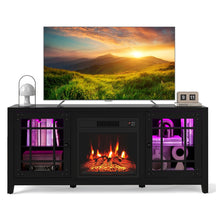 58" Electric Fireplace TV Stand Entertainment Center for 65 inch TV with 18" Heater, Thermostat, Remote, LED Lights & Adjustable Shelves