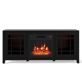 58" Electric Fireplace TV Stand Entertainment Center for 65 inch TV with 18" Heater, Thermostat, Remote, LED Lights & Adjustable Shelves