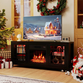 58" Electric Fireplace TV Stand Entertainment Center for 65 inch TV with 18" Heater, Thermostat, Remote, LED Lights & Adjustable Shelves