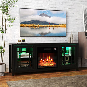 58" Electric Fireplace TV Stand Entertainment Center for 65 inch TV with 18" Heater, Thermostat, Remote, LED Lights & Adjustable Shelves