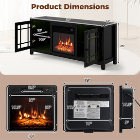 58" Electric Fireplace TV Stand Entertainment Center for 65 inch TV with 18" Heater, Thermostat, Remote, LED Lights & Adjustable Shelves