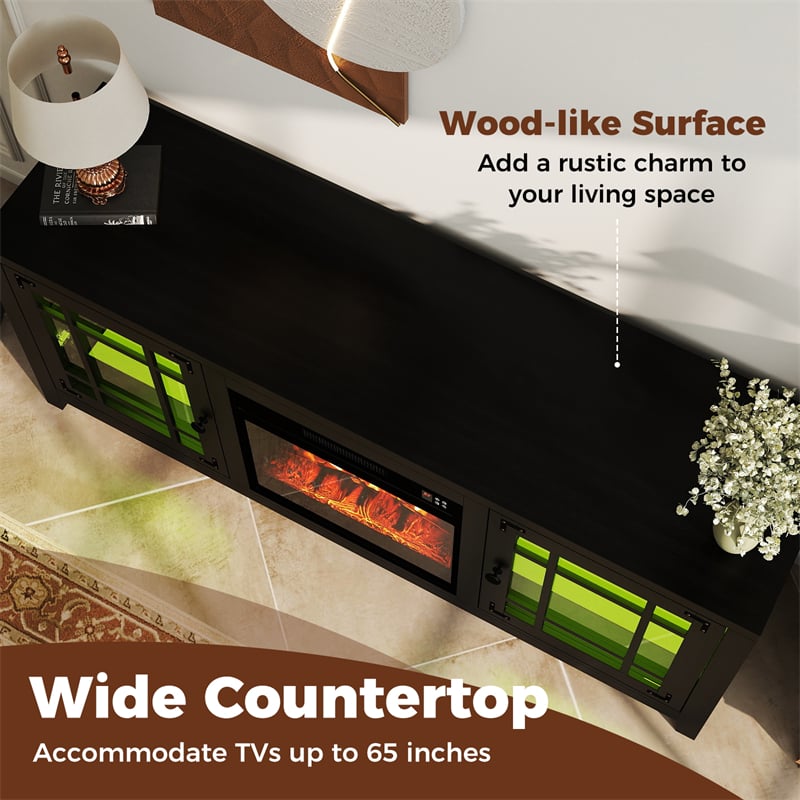 58" Electric Fireplace TV Stand Entertainment Center for 65 inch TV with 18" Heater, Thermostat, Remote, LED Lights & Adjustable Shelves