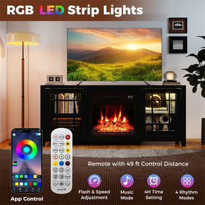 58" Electric Fireplace TV Stand Entertainment Center for 65 inch TV with 18" Heater, Thermostat, Remote, LED Lights & Adjustable Shelves