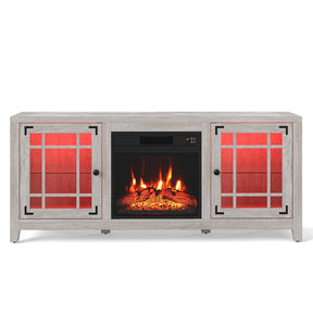 58" Electric Fireplace TV Stand Entertainment Center for 65 inch TV with 18" Heater, Thermostat, Remote, LED Lights & Adjustable Shelves