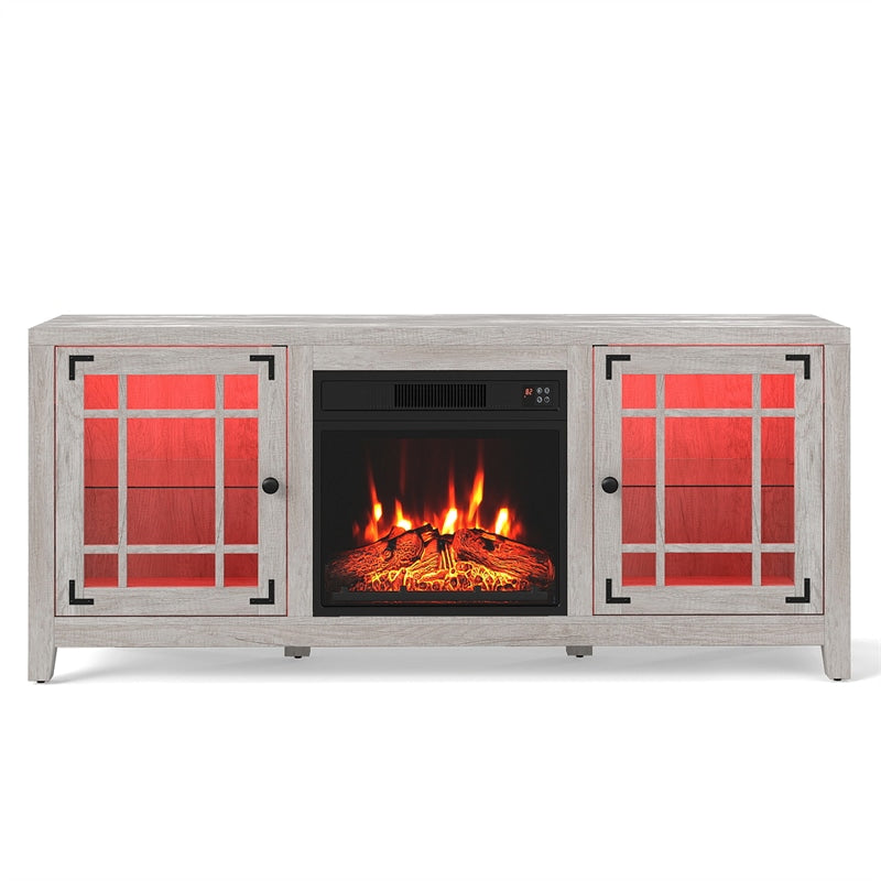 58" Electric Fireplace TV Stand Entertainment Center for 65 inch TV with 18" Heater, Thermostat, Remote, LED Lights & Adjustable Shelves