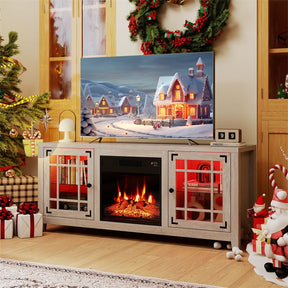 58" Electric Fireplace TV Stand Entertainment Center for 65 inch TV with 18" Heater, Thermostat, Remote, LED Lights & Adjustable Shelves
