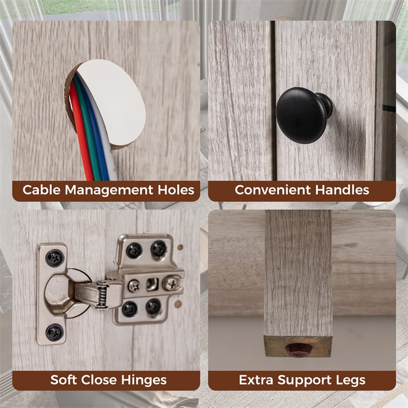 58" Electric Fireplace TV Stand Entertainment Center for 65 inch TV with 18" Heater, Thermostat, Remote, LED Lights & Adjustable Shelves