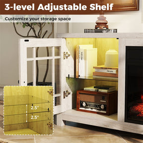 58" Electric Fireplace TV Stand Entertainment Center for 65 inch TV with 18" Heater, Thermostat, Remote, LED Lights & Adjustable Shelves