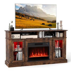 58" Electric Fireplace TV Stand for 65" TVs, Entertainment Center with 28" Fireplace Heater Insert, LED Lights, Remote Control & Storage