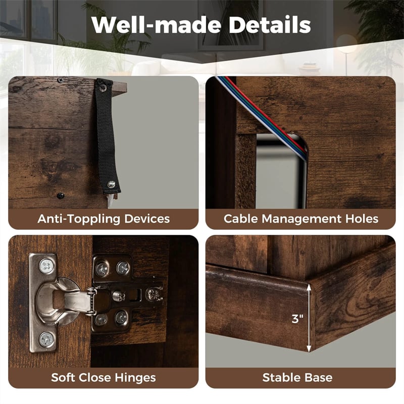 58" Electric Fireplace TV Stand for 65" TVs, Entertainment Center with 28" Fireplace Heater Insert, LED Lights, Remote Control & Storage