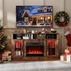 58" Electric Fireplace TV Stand for 65" TVs, Entertainment Center with 28" Fireplace Heater Insert, LED Lights, Remote Control & Storage