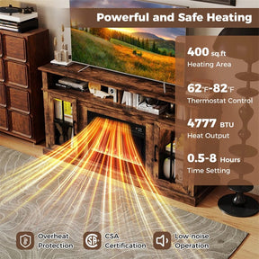 58" Electric Fireplace TV Stand for 65" TVs, Entertainment Center with 28" Fireplace Heater Insert, LED Lights, Remote Control & Storage