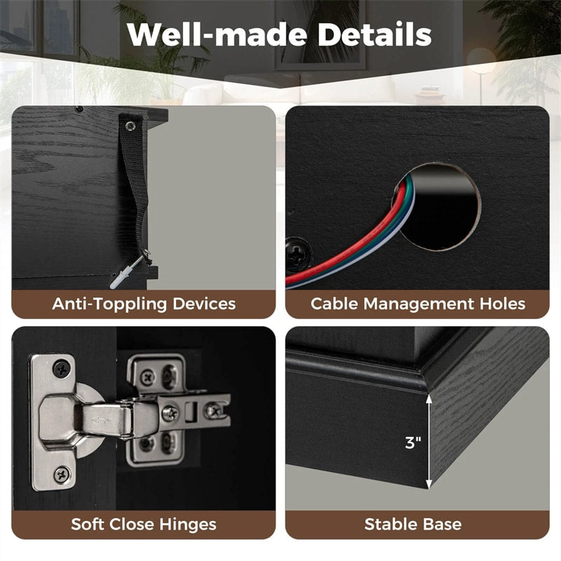 58" Electric Fireplace TV Stand for 65" TVs, Entertainment Center with 28" Fireplace Heater Insert, LED Lights, Remote Control & Storage