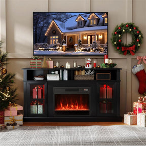 58" Electric Fireplace TV Stand for 65" TVs, Entertainment Center with 28" Fireplace Heater Insert, LED Lights, Remote Control & Storage