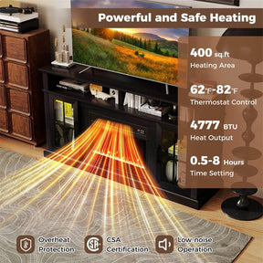 58" Electric Fireplace TV Stand for 65" TVs, Entertainment Center with 28" Fireplace Heater Insert, LED Lights, Remote Control & Storage