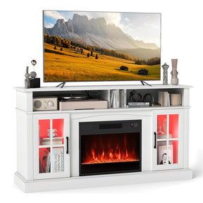 58" Electric Fireplace TV Stand for 65" TVs, Entertainment Center with 28" Fireplace Heater Insert, LED Lights, Remote Control & Storage