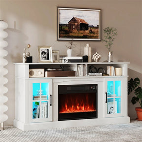 58" Electric Fireplace TV Stand for 65" TVs, Entertainment Center with 28" Fireplace Heater Insert, LED Lights, Remote Control & Storage
