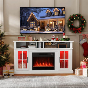 58" Electric Fireplace TV Stand for 65" TVs, Entertainment Center with 28" Fireplace Heater Insert, LED Lights, Remote Control & Storage