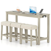 4-Piece Bar Table Set with Charging Station, 59" Counter Height Breakfast Nook Dining Set with 3 Padded Stools for Kitchen, Dinette & Small Spaces