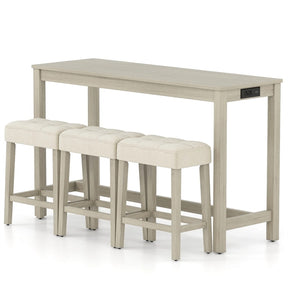 4-Piece Bar Table Set with Charging Station, 59" Counter Height Breakfast Nook Dining Set with 3 Padded Stools for Kitchen, Dinette & Small Spaces