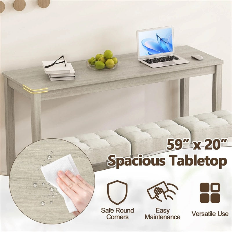 4-Piece Bar Table Set with Charging Station, 59" Counter Height Breakfast Nook Dining Set with 3 Padded Stools for Kitchen, Dinette & Small Spaces