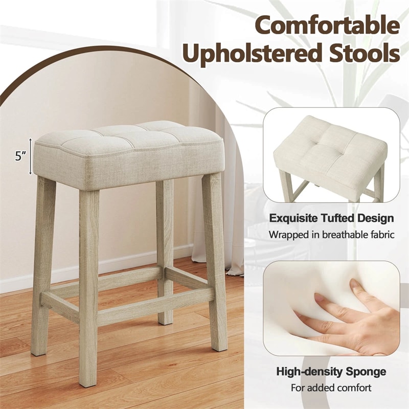 4-Piece Bar Table Set with Charging Station, 59" Counter Height Breakfast Nook Dining Set with 3 Padded Stools for Kitchen, Dinette & Small Spaces