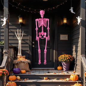 5.5 FT Pink Halloween Skeleton, Life-Size Poseable Skeleton Decor with Movable Joints for Graveyard Prop, Haunted House, Indoor & Outdoor Use