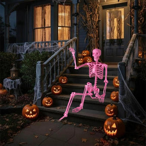 5.5 FT Pink Halloween Skeleton, Life-Size Poseable Skeleton Decor with Movable Joints for Graveyard Prop, Haunted House, Indoor & Outdoor Use