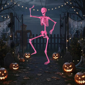 5.5 FT Pink Halloween Skeleton, Life-Size Poseable Skeleton Decor with Movable Joints for Graveyard Prop, Haunted House, Indoor & Outdoor Use