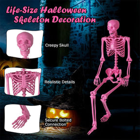5.5 FT Pink Halloween Skeleton, Life-Size Poseable Skeleton Decor with Movable Joints for Graveyard Prop, Haunted House, Indoor & Outdoor Use