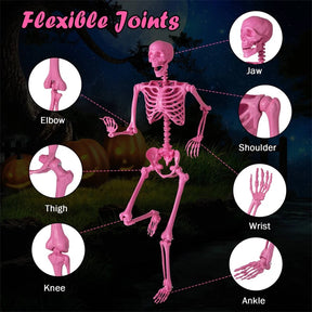 5.5 FT Pink Halloween Skeleton, Life-Size Poseable Skeleton Decor with Movable Joints for Graveyard Prop, Haunted House, Indoor & Outdoor Use