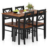 5-Piece Dining Table Set for 4, Mid-Century Modern Kitchen Table & 4 Chairs with Rubber Wood Legs & Cross Backrest, Space-Saving Dinette Set for Home