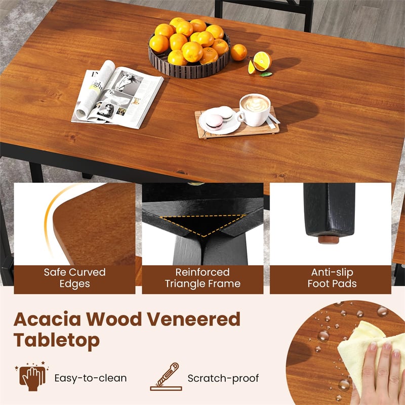 5-Piece Dining Table Set for 4, Mid-Century Modern Kitchen Table & 4 Chairs with Rubber Wood Legs & Cross Backrest, Space-Saving Dinette Set for Home