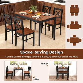 5-Piece Dining Table Set for 4, Mid-Century Modern Kitchen Table & 4 Chairs with Rubber Wood Legs & Cross Backrest, Space-Saving Dinette Set for Home
