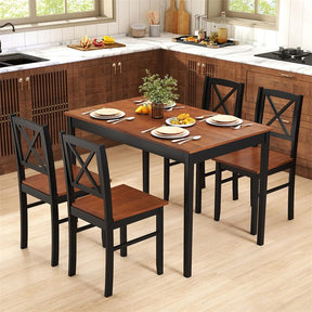 5-Piece Dining Table Set for 4, Mid-Century Modern Kitchen Table & 4 Chairs with Rubber Wood Legs & Cross Backrest, Space-Saving Dinette Set for Home