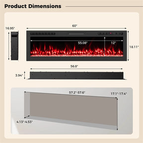 36-68" Smart WiFi Electric Fireplace, Recessed/Wall Mounted Fireplace Heater, 12 Flame & Ember Bed Colors, Alexa/Google Assistant, 12H Timer