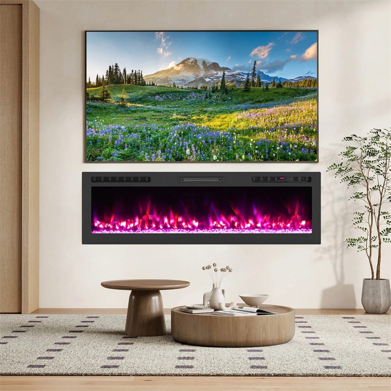 36-68" Smart WiFi Electric Fireplace, Recessed/Wall Mounted Fireplace Heater, 12 Flame & Ember Bed Colors, Alexa/Google Assistant, 12H Timer