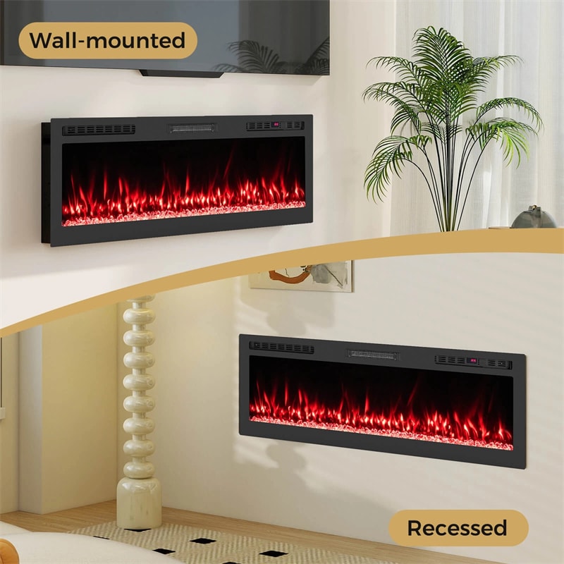 36-68" Smart WiFi Electric Fireplace, Recessed/Wall Mounted Fireplace Heater, 12 Flame & Ember Bed Colors, Alexa/Google Assistant, 12H Timer