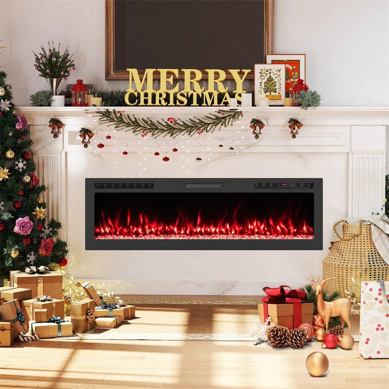 36-68" Smart WiFi Electric Fireplace, Recessed/Wall Mounted Fireplace Heater, 12 Flame & Ember Bed Colors, Alexa/Google Assistant, 12H Timer