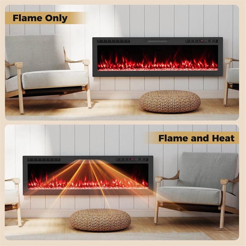 36-68" Smart WiFi Electric Fireplace, Recessed/Wall Mounted Fireplace Heater, 12 Flame & Ember Bed Colors, Alexa/Google Assistant, 12H Timer