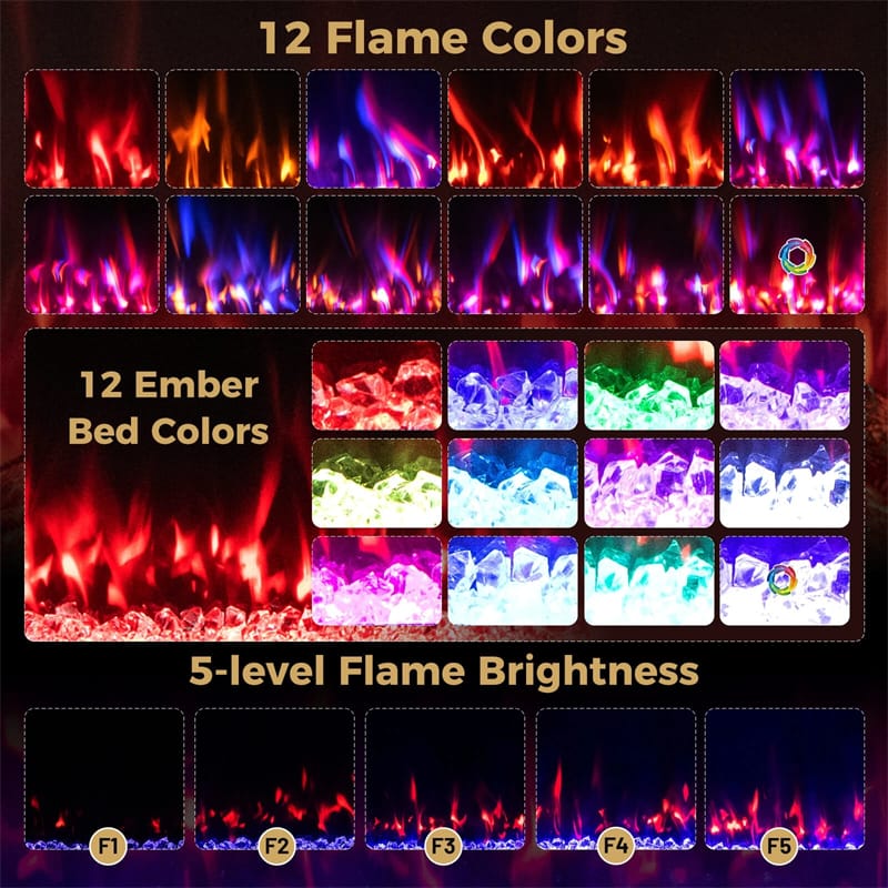 36-68" Smart WiFi Electric Fireplace, Recessed/Wall Mounted Fireplace Heater, 12 Flame & Ember Bed Colors, Alexa/Google Assistant, 12H Timer