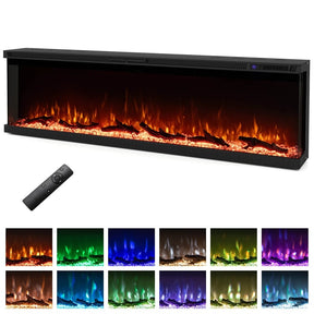 36/40/50/60 Inches 3-Sided Electric Fireplace Insert, 750W/1200W Recessed Fireplace Heater with 12 Flame Colors, Remote, 5 Brightness & 8H Timer