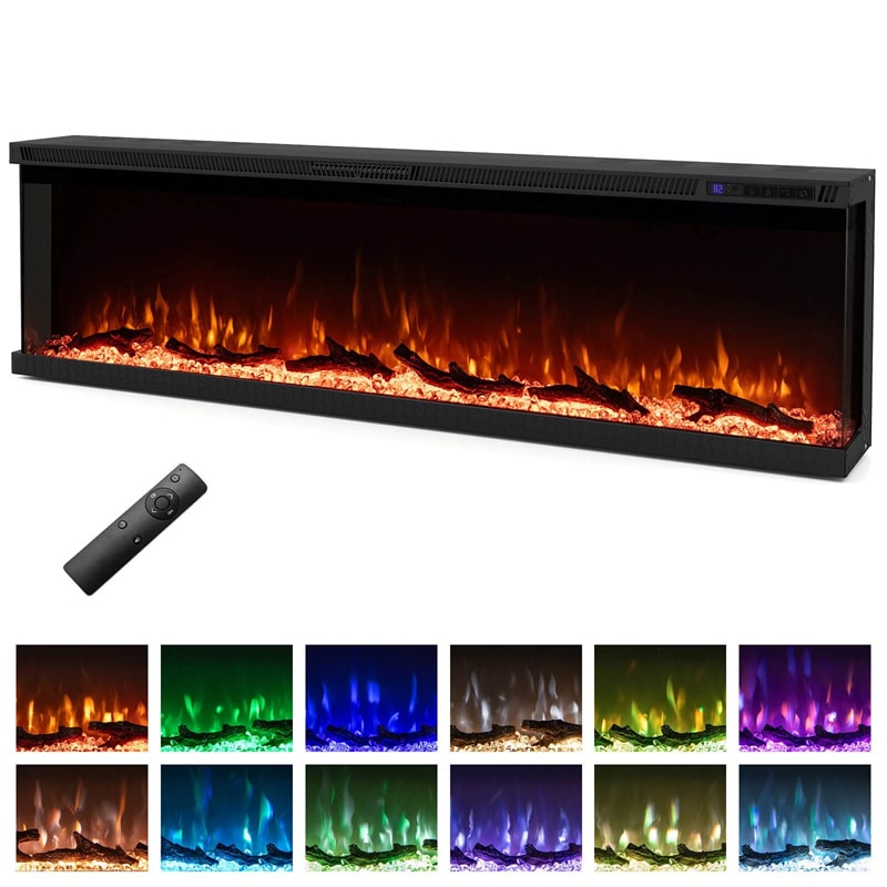 36/40/50/60 Inches 3-Sided Electric Fireplace Insert, 750W/1200W Recessed Fireplace Heater with 12 Flame Colors, Remote, 5 Brightness & 8H Timer