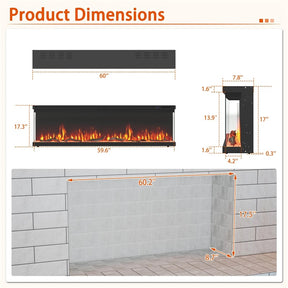 36/40/50/60 Inches 3-Sided Electric Fireplace Insert, 750W/1200W Recessed Fireplace Heater with 12 Flame Colors, Remote, 5 Brightness & 8H Timer