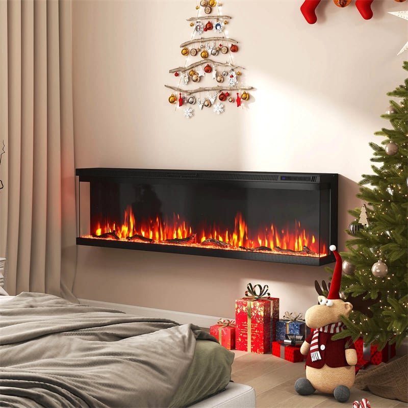 36/40/50/60 Inches 3-Sided Electric Fireplace Insert, 750W/1200W Recessed Fireplace Heater with 12 Flame Colors, Remote, 5 Brightness & 8H Timer