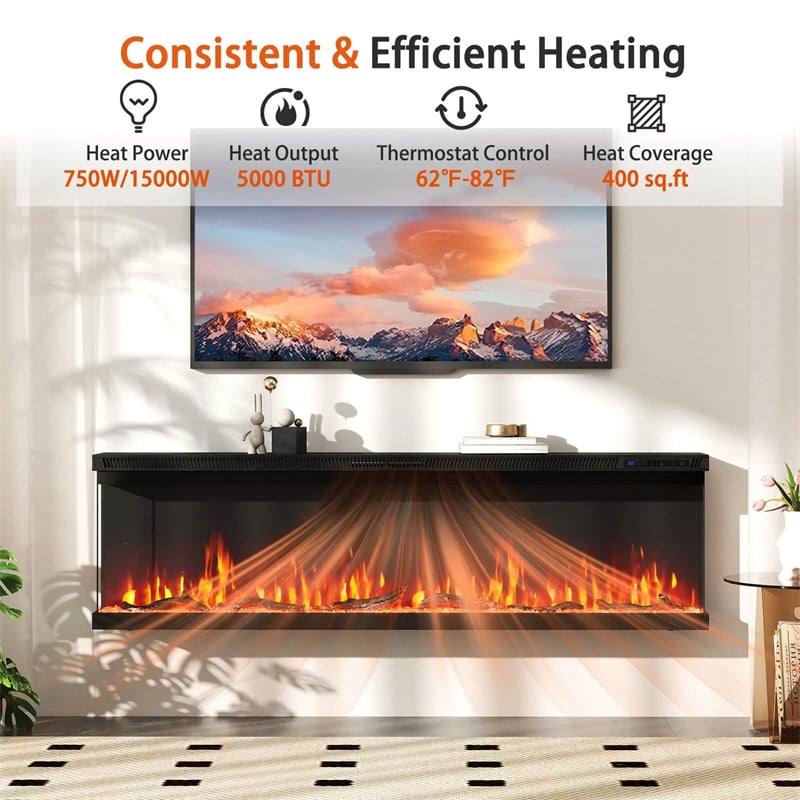 36/40/50/60 Inches 3-Sided Electric Fireplace Insert, 750W/1200W Recessed Fireplace Heater with 12 Flame Colors, Remote, 5 Brightness & 8H Timer