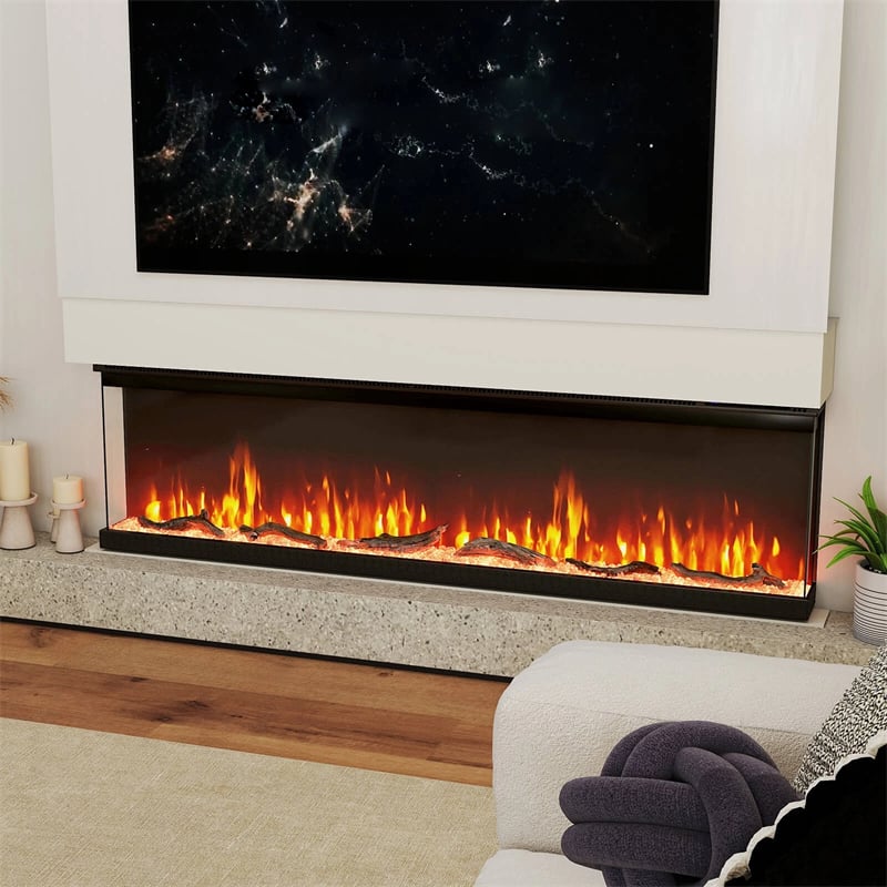 36/40/50/60 Inches 3-Sided Electric Fireplace Insert, 750W/1200W Recessed Fireplace Heater with 12 Flame Colors, Remote, 5 Brightness & 8H Timer