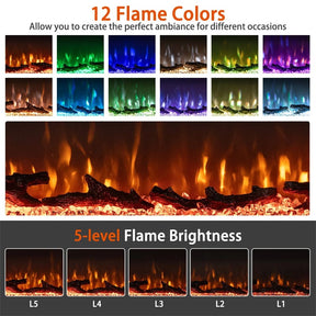 36/40/50/60 Inches 3-Sided Electric Fireplace Insert, 750W/1200W Recessed Fireplace Heater with 12 Flame Colors, Remote, 5 Brightness & 8H Timer